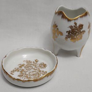 Vintage BB Birks Egg Shaped 3 Footed Cup + Trinket Dish Handpainted in France